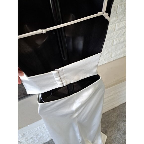 Zara Viral Satin White Dress Size Large Strappy Back Silky Midi Sleeveless Large - Picture 5 of 14
